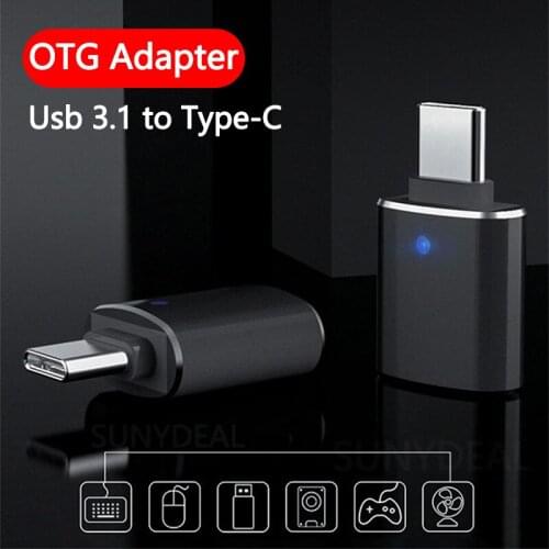 Mini Usb Type C OTG Adapter with Light USB 3.1 to USB-C Data Converter OTG Data Adapter For Mouse Keyboard Computer Phone U Disk