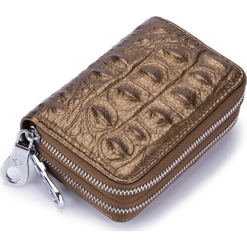 Fashion Alligator Pattern Men Women Organ Card Wallet Double Zipper Credit Card Holder Genuine Leather Cowhide Bank Cards Bag