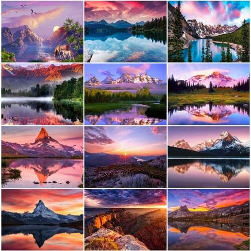 MomoArt Diamond Painting Mountain Full Square Diamond Embroidery Sunset Cross Stitch Kits Mosaic Scenic Rhinestones Handicraft