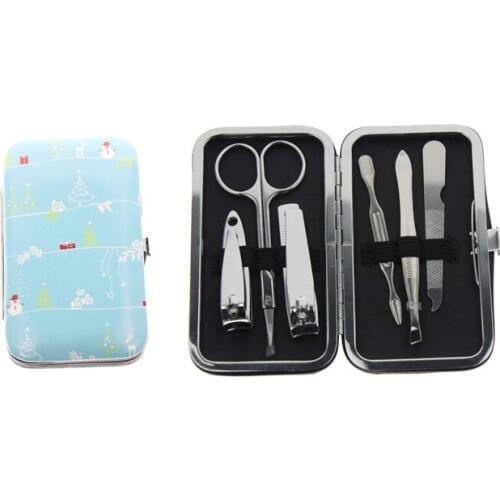 6Pcs/Set Snowman Printed Soft Case Travel Home Manicure Pedicure Set Nail Care Set Kit Tool For Women Man Girl Child Kid Gift