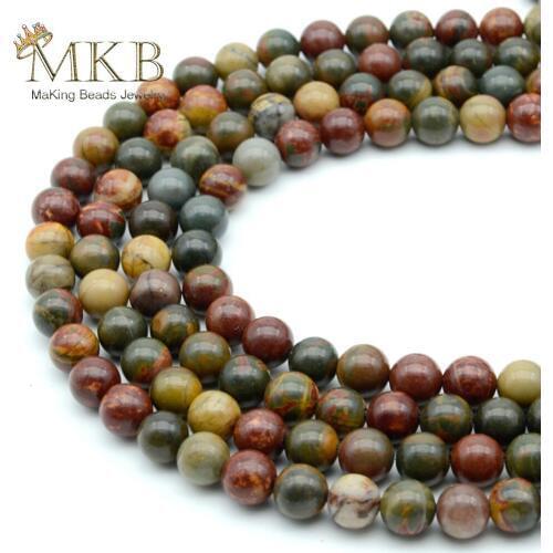 Natural Stone Picasso Jaspers Round Beads For Jewelry Making 4 6 8 10 12mm Gem Beads Fit Diy Bracelet Necklace Wholesale Perles