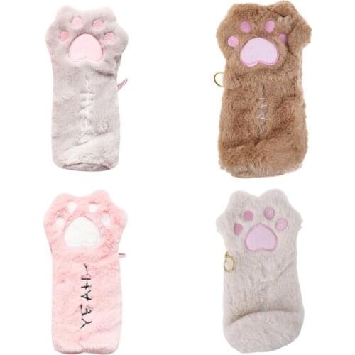 2021 New Large Capacity Plush Pencil Bag Cute Cartoon Cat Paw Pen Case Pouch Holder for Girls Boys School Stationery
