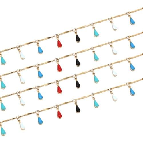 Bohemian stainless steel Steel Water Drop charm pendnat link chain for DIY for Women Jewelry making