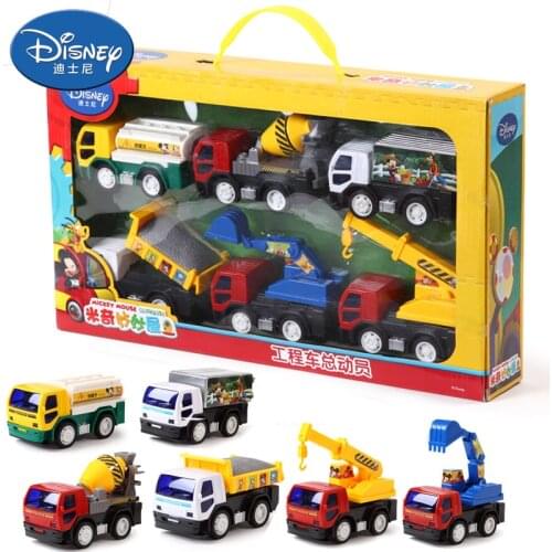 Disney Genuine Engineering Vehicles Mobility Model Toys Inertial Model Childrens Birthday Gift Excavators Mixers Card Cranes