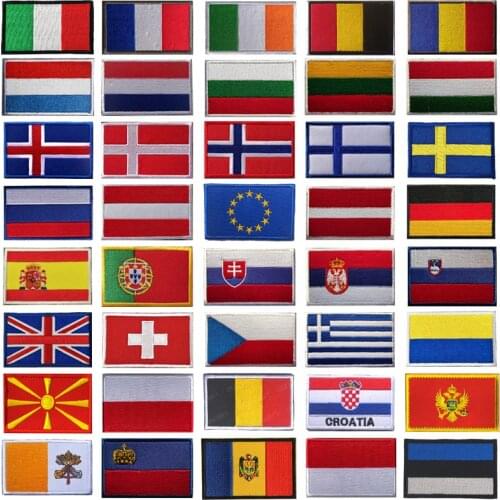 European Countries Embroidery Patches Slovakia Switzerland Spain France Belgium Greece Netherlands Poland Denmark Flag Patch
