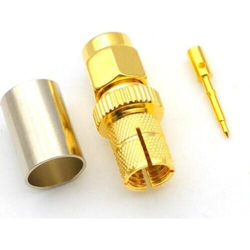 100PCS sma adapter copper SMA Male Plug RF Coax Jack Crimp for RG5 RG6 5D-FB H155 LMR300 Cable Straight connector