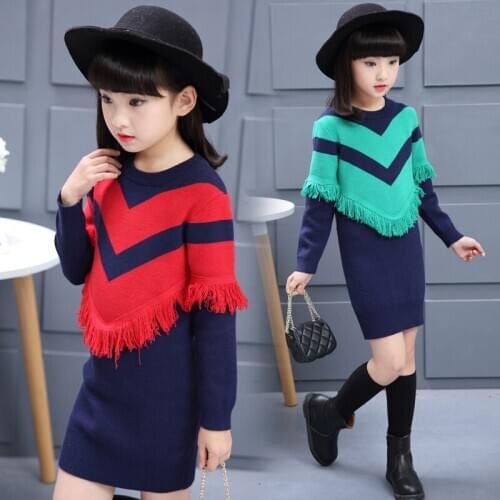Girls Sweater Dress with Tassel 2018 Spring Kids Girls Knitted Sweater Dress Girls Dress Winter Long Sleeves Girls Clothes
