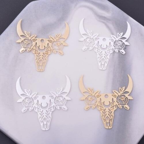 6pcs 28*30mm DIY Jewelry Making Light gold Color Brass Thin Animal bull Charms Silver Plated Pendant