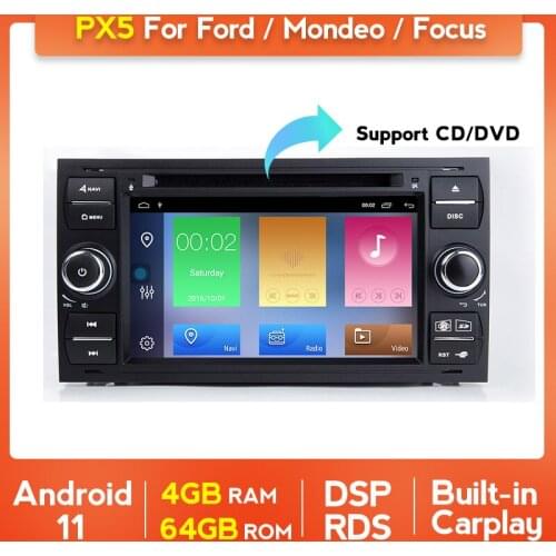 PX5 Android 11 DSP Car Radio Stereo For Ford Focus 2 3 Mk2 Mondeo 4 Kuga Fiesta Transit Connect S-CMAX GPS Multimedia DVD Player