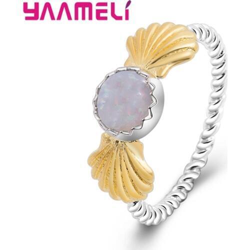 Luxury 925 Sterling Silver Shining Ring Colorful Opal Ring Fashion Jewelry Engagement Wedding Rings For Women Girls Gifts