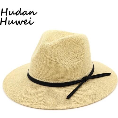Hot Sell Loop Yarn Panama Jazz Fedora Sun Visor Hat Summer Oversized Elegant Women Church Beach Holiday Wide Brim Caps