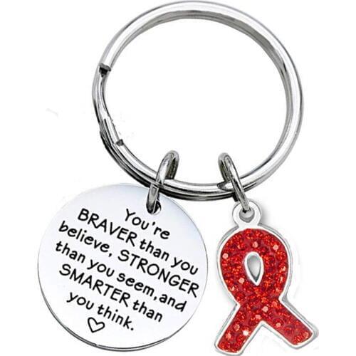 Braver Than believed stronger than seem smarter than think awareness ribbon key chain key ring fighter cancer inspire jewelry