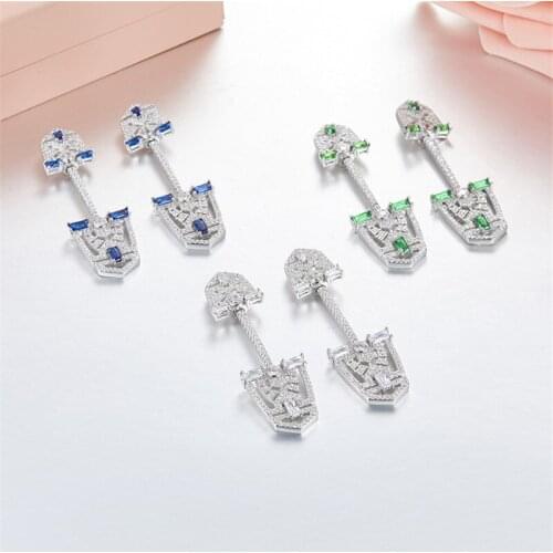 SOELLE Brand Design S925 Sterling Silver Micro Inlay Green Blue Cubic Zirconia Shield Earrings for Women Fashion Luxury Jewelry