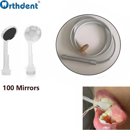 100 Pcs/Bag Dental Disposable Saliva Suction Anti-fog Mouth Mirrors with Handle Silicon Tube Dentistry Equipment