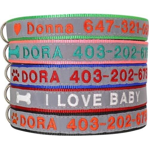 Reflective Custom Dog Collar Personalized Embroidery Pet Puppy Cat Collar Engrave Phone Name Collars For Small Medium Large Dog