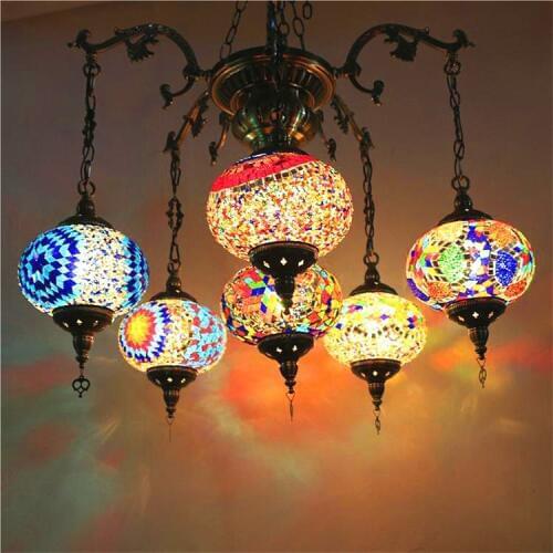 Bohemia turkish moroccan pendant light handmade mosaic stained glass Corridor Stairwell cafe restaurant hanging light lamp