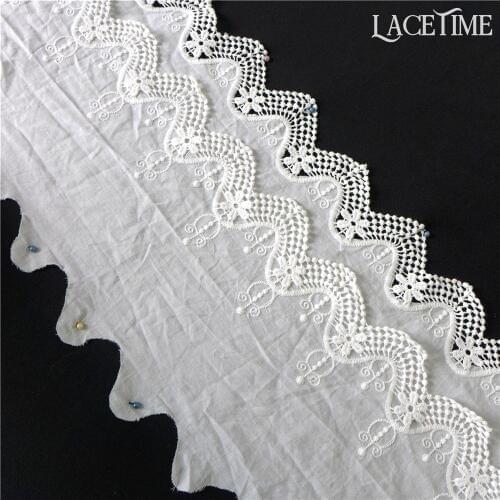 Vintage Ivory White Cotton Lace Trim Scalloped Embroidery Floral Lace Fabric DIY Sewing Craft 5 Yards 20CM Wide