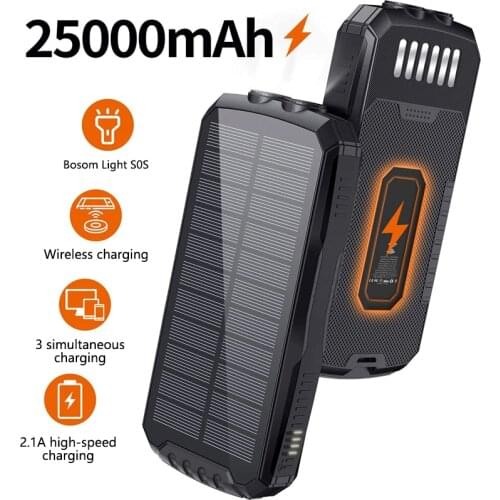 Solar Power Bank 25000 mAh Dual USB Wireless Powerbank for Xiaomi iPhone 12 pro max Samsung Portable External Battery Poverbank
