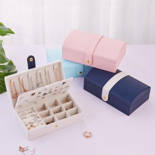 Women Travel Portable Jewelry Box PU Leather Jewelry Storage Boxes Case Holder Earring Necklace Plate Jewelry Organizer