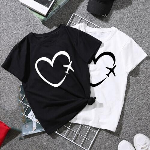 Women Tshirt Travel Plane Heart Love Print Casual Streetwear Funny Shirts Top Harajuku Graphic Tees Clothing Camisas Mujer Gift