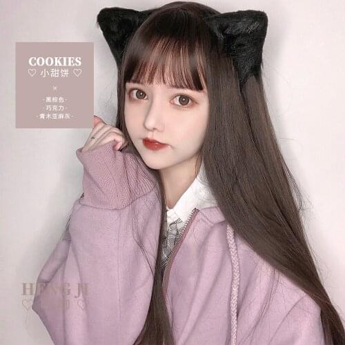 Heng Ji Lolita Wig Sheath Female Hair Medium-Length Hair Lolita Red Antique Natural Girl Cookies lolita wig