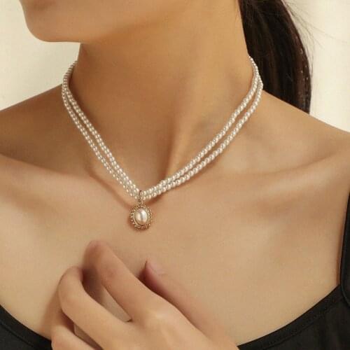 Temperament Double Layer Pearl Necklace For Women Fashion Sunflower Pendant Clavicle Neck Chain Jewelry