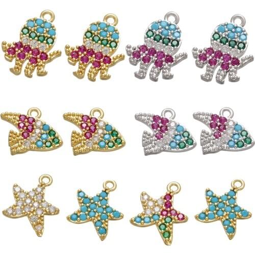 ZHUKOU CZ crystal octopus fish starfish marine life earrings charms for women DIY handmade jewelry accessories supplies VD766