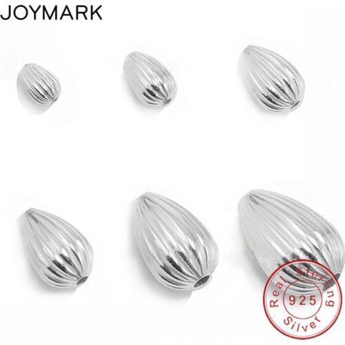 10pcs/lot 6 Sizes Vertical Stripes Water Drop Shape 925 Sterling Silver Lucky Spacer Loose Beads DIY Jewelry Accessory SB-SM104