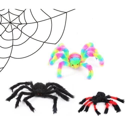 30/50/60cm Fake Spider Fiber Silk Spider Toys Big Plush Spider Scary for Halloween Home Party Decoration Props Kids Toys