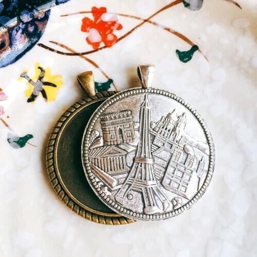 5pcs/lot 40mm Necklace Pendant Setting Antique Bronze Silver Glass Cabochon Blank Base Supplies for Jewelry Finding T17