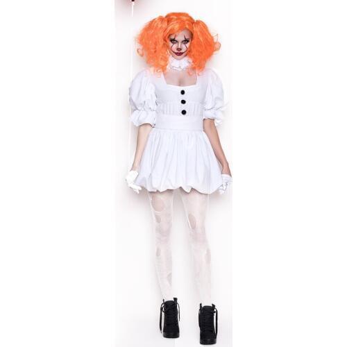 White clown Cosplay Costume Adult women Sexy Clown Costume for halloween Outfit Suit