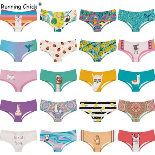 Running Chick Cartoon Animals, Plants And Insects Printed Seamless Breathable Womens Underwear Low Waist Briefs
