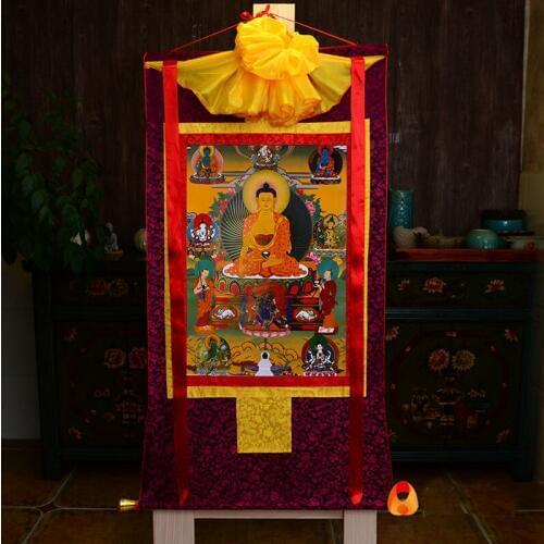 Wholesale Buddhist supplies-87CM -Buddhism HOME WALL Decor ART silk holy Sakyamuni Buddha altar Thang-ga Thangka Buddha painting