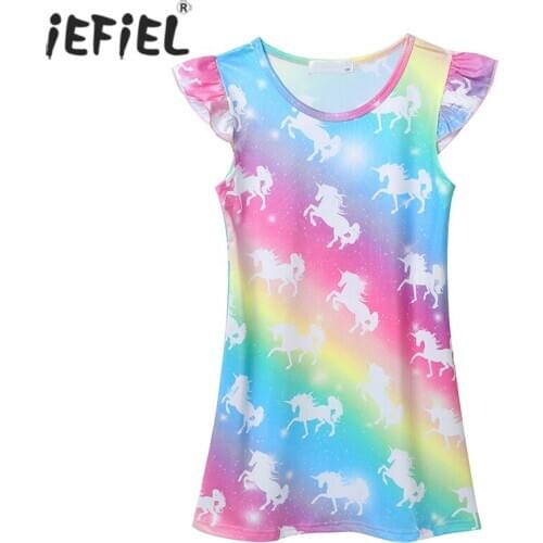 Kids Girls Unicorn Cotton Nightdress Little Girl Pajamas Dresses Children Cartoon Summer Nightgown Home Clothes Kids Sleepwear