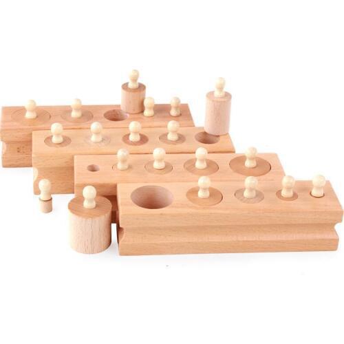 Baby toys Montessori 4PCS / Set of wooden Mathematical Elm Socket Cylinder Family Pack Baby Puzzle Educational toys