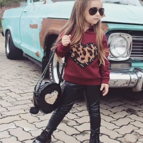Childrens Set Two-Piece Cotton Leopard Print Long-Sleeved Trousers Girls Shirt And Black Fashion Pants Spring And Autumn New