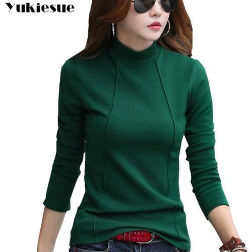 T Shirt Plus Size Women 2018 Autumn Winter New Fashion Female Long Sleeve Turtleneck cotton Slim Elegant Tops T-shirts plus size