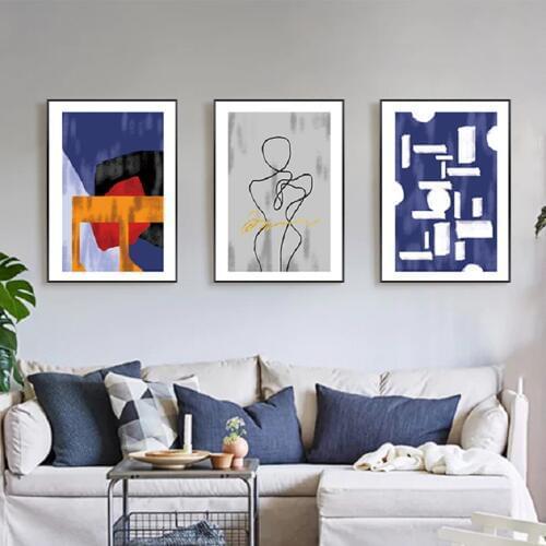 Nordic Abstract Black and Blue Figure Posters Geometric Wall Art Canvas Paintings Wall Art Prints for Living Room Home Decor