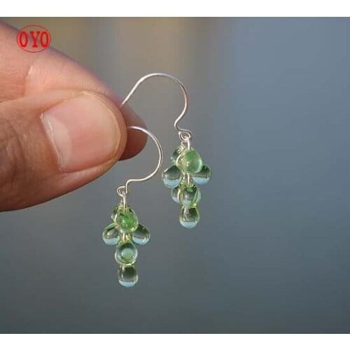 Czech Imported Glass Multilayer Grape Cluster 925 Sterling Silver Handmade Earrings