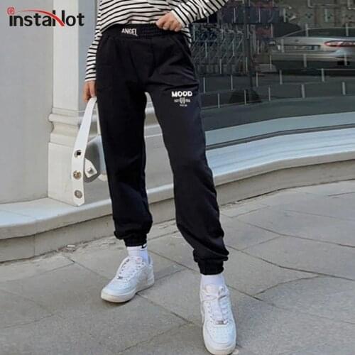 InstaHot Women Embroidery Letter Sweatpants Basic Sexy Casual Club Streetwear Trousers Female 2021 Autumn High Waist Cargo Pants