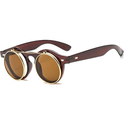 Cool Metal Flip Cover Sunglasses Men Women Retro Gafas de sol Shade Round Steampunk Vintage Shades Punk Sun Glasses Oculos UV400