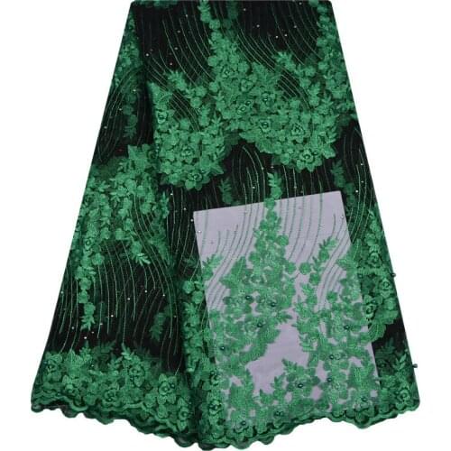 Green Beaded Lace Fabric High Quality French Tulle Net Lace Fabric For Wedding Stones High Quality African Lace Fabrics 1185