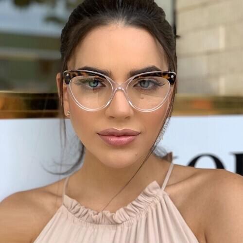 Leopard Transparent Glasses for Women Tr90 Frame Cat Eye Glasses Blue Light Glasse Women Myopia Glasses Frame gafas graduadas