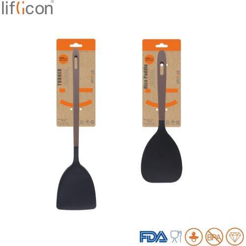 Liflicon Silicone Spatula Turner Rice Paddle Utensil Set Non-Stick Head with Stay Cool Nylon Handle-2pcs