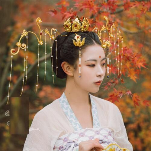 LYZ Tao Hua Du Ming Dynasty Hair Tiara Set Chinese Vintage Hand Carving Headwear Bride Wedding DiJi Makeup Hair Jewelry