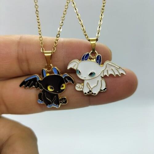 Yungqi Fashion Cartoon Black White Night Evil Double Dragon Necklace Hip Hop Couple Pendant Friends Gift Clavicle Chocker Bijoux