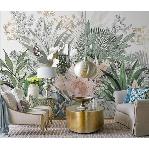 Beibehang Custom Mural Wallpaper Nordic Hand Painted Tropical Plant Butterfly Abstract Leaf Wallpaper Background 3d wallpaper
