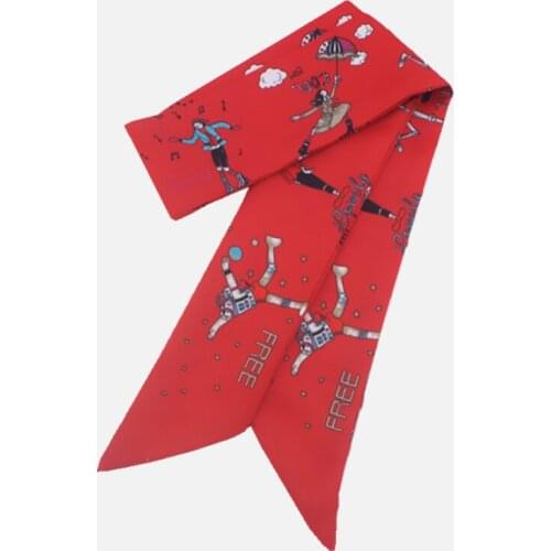 New Robot Printing Scarf Brand Womens Silk Headband Tied Bag Small Ribbon Long Strip Shawl Female C29