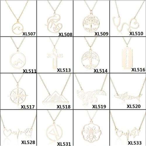 New Stainless Steel Necklaces for Women Trendy Compass Mountain Tree Fox Mom Baby Pendant Necklace Jewelry Best Gifts Wholesale