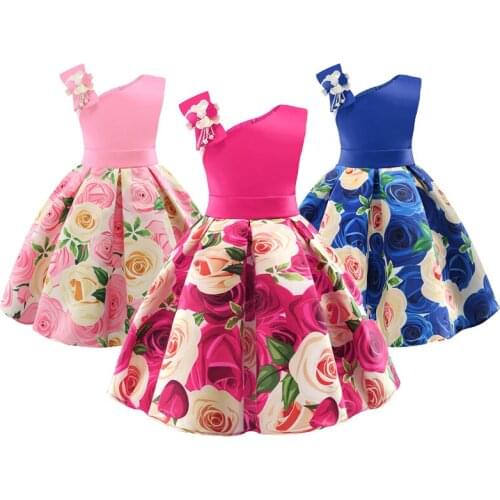 Summer Flowers Girls Dress One Shoulder Casual Sleeveless Princess Dresses For Birthday Party Christmas Costume Kids Clothes